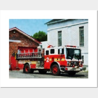 Firemen - Fire Engine in Front of Fire Station Posters and Art